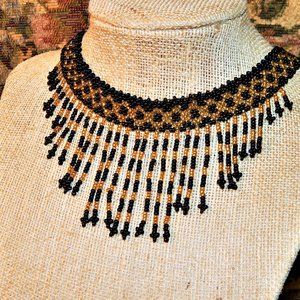 BoHo Woven Bead Choker w/Bead Fringe